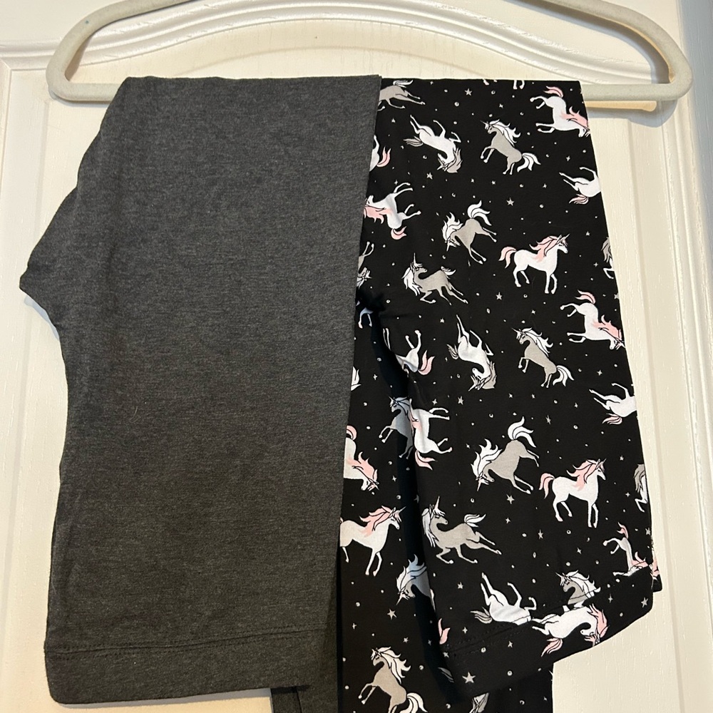 New! X2 Pairs Children's My Favorite Unicorn and Gray Leggings 10-12 New